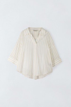 스트라이프 V넥 카라 블라우스 N5HF022