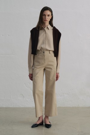 코튼 블랜디드 와이드 팬츠 O5HW011