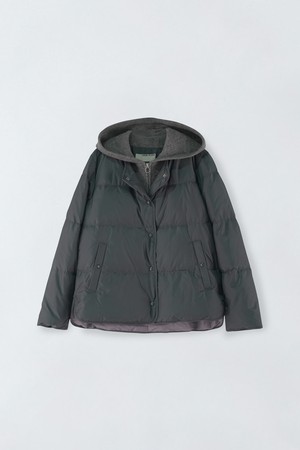 니트 후드 버튼 패딩 E5HW026