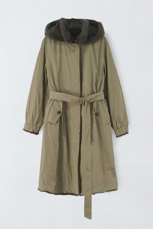 밍크 배색 벨티드 코트 E5HW069