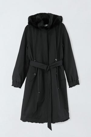 밍크 배색 벨티드 코트 E5HW068