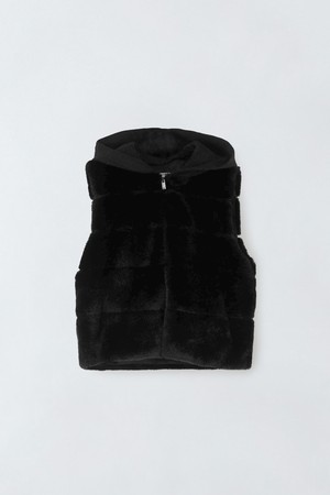 페이크 퍼 니트 후드 베스트 E5HW096