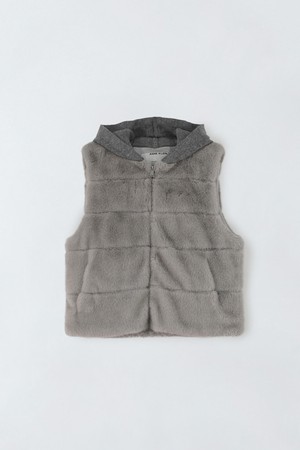 페이크 퍼 니트 후드 베스트 E5HW096