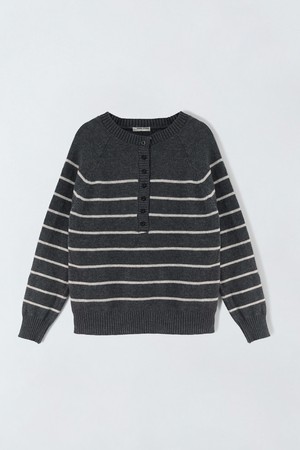 스트라이프 하프 버튼 니트 O5HW027