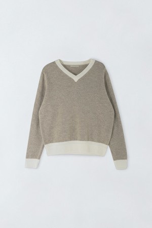 배색 브이넥 니트 N5IS002