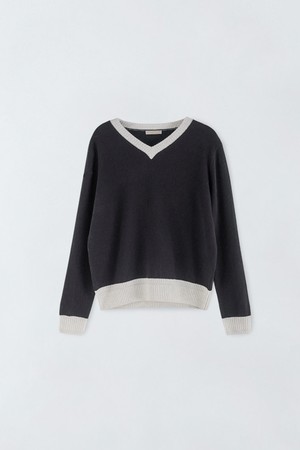 배색 브이넥 니트 N5IS002