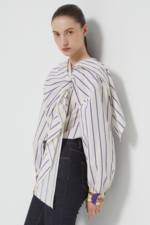 Big Scarf- Neck Striped SH.(VI)_ 빅 카라 스트라이프 셔츠(VI)