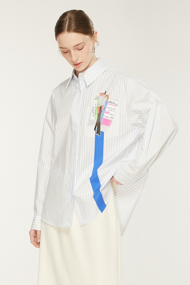 Iannmore - 셔츠 - Art Supplies Printed Shirt_ 스트라이프 포인트 셔츠