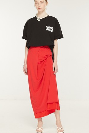 Asymmetric Shirring Jersey Skirt_비대칭 셔링 져지 스커트