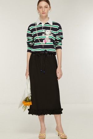 Ruffle Trimmed Waist String Skirt_ 러플 트리밍 미디 스커트