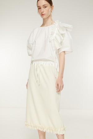 Ruffle Trimmed Waist String Skirt_ 러플 트리밍 미디 스커트