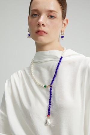 Long Blue Rondell& Pearl Neckless_ 블루 론델 롱 진주 목걸이