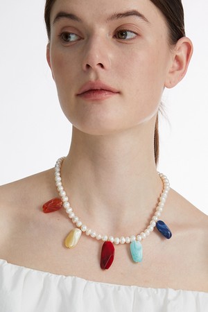 Colorful Stone Pearl Necklace_ 컬러스톤 담수 진주 목걸이
