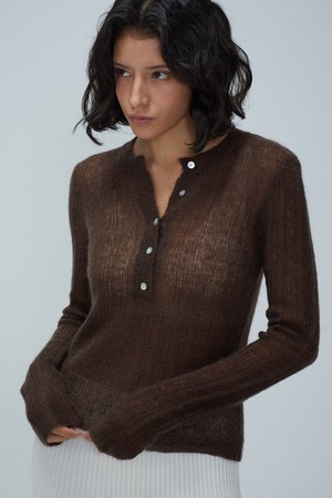 Sheer Ribbed Henley Knit Top_ 시어 골지 헨리 니트 탑