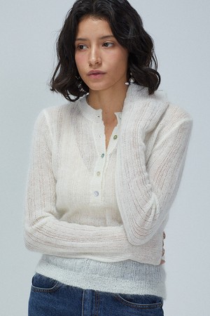 Sheer Ribbed Henley Knit Top_ 시어 골지 헨리 니트 탑