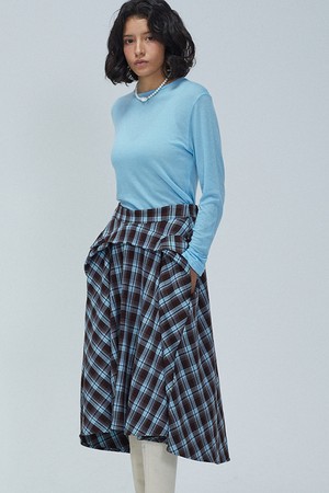 Draped Tartan Check Asymmetric Skirt_ 드레이프 타르탄 체크 비대칭 스커트