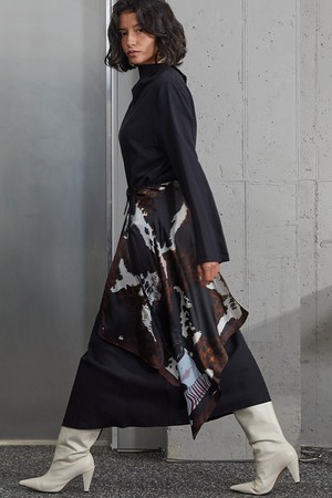 Asymmetric Scarf-Detail Black Wrap Dress _ 비대칭 스카프 디테일 블랙 랩 원피스