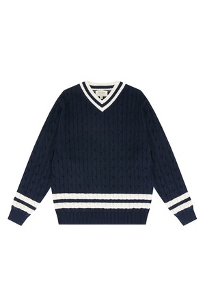 V-neck cable sweater (Navy)