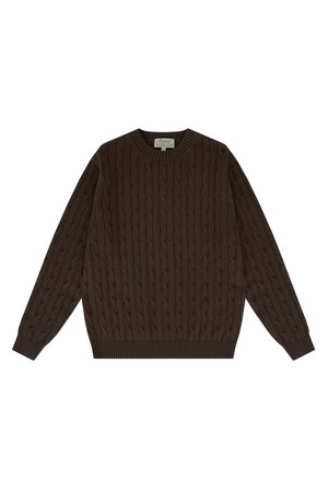 Cable crewneck sweater (Brown)