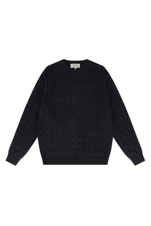 Cable crewneck sweater (Navy)