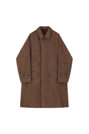 Tweed wool hound tooth Raglan Balmacaan Coat (Brown)