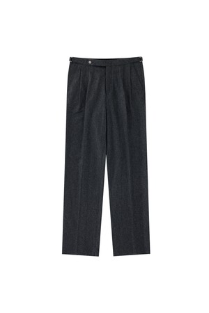 Wool Flannel adjust 2Pleats relaxed Trousers (Charcoal)