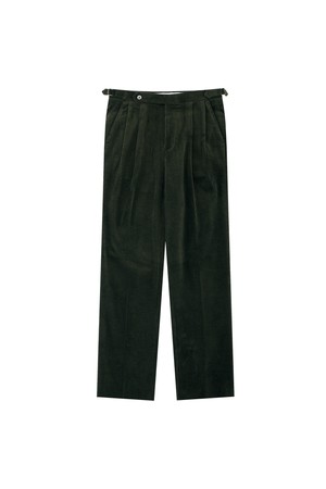 Corduroy adjust 2Pleats relaxed Trousers (Green)