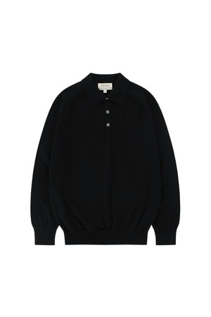 Cotton standard saddle Polo Knit (Black)