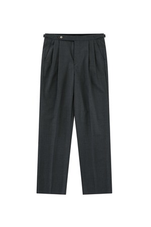 Wool worsted adjust 2Pleats relaxed Trousers (Charcoal)