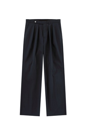 [Easy line] Cotton Two Pleated Wide Chino Pants (Dark navy)