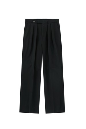 [Easy line] Cotton Two Pleated Wide Chino Pants (Black)