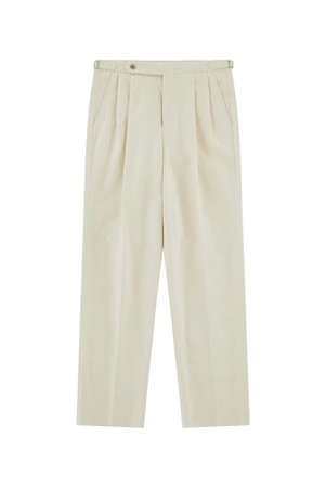 Linen / Cotton Twill adjust 2Pleats relaxed Trousers (Ecru)