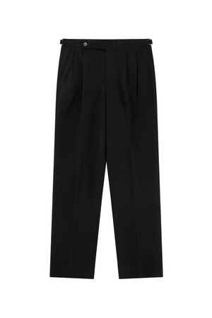 Linen / Cotton Twill adjust 2Pleats relaxed Trousers (Black)