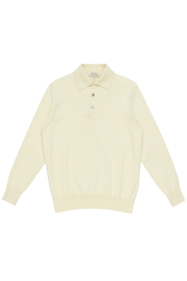 Bellief - 스웨터 - Essential Cotton Comfort Polo Knit (Ecru)