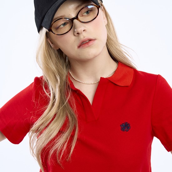 Clover embroidery essential pique women's t-shirt_Red