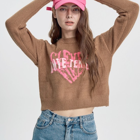 Big Heart Clever Crop Knit_Camel