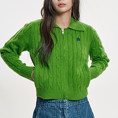 Zip-up Collar Cable Cardigan_Olive-a