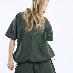 Minimal wappen half-zip collar shirt_Khaki-a