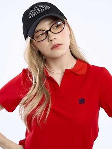 Clover embroidery essential pique women's t-shirt_Red-a