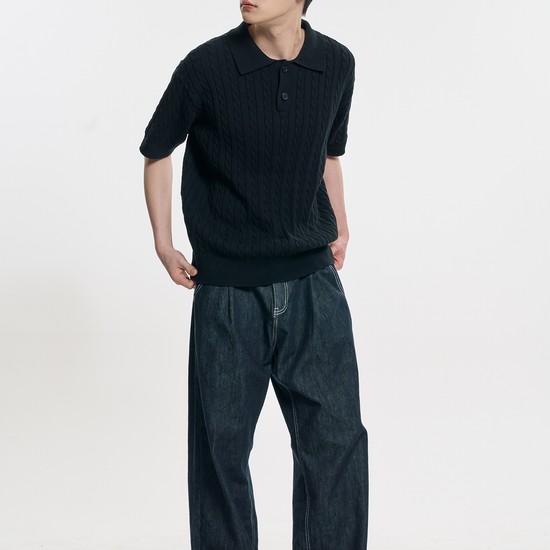 Urban Cotton Cable Collar Knit_Black