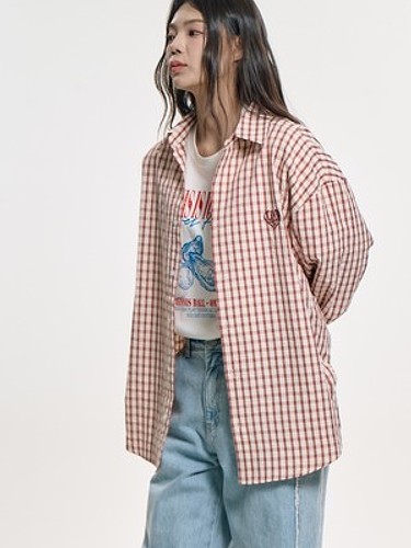 Overfit Check Embo Classic Shirt_Red-a