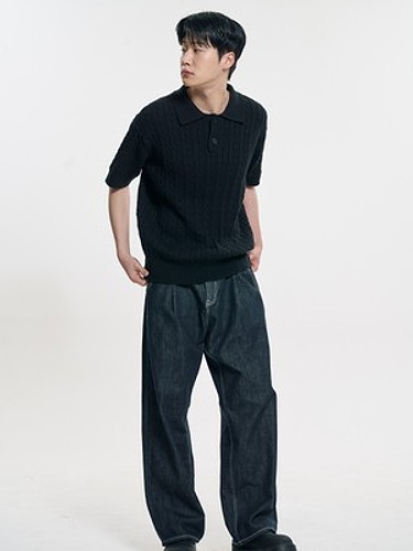Urban Cotton Cable Collar Knit_Black-a