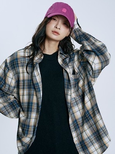 Vintage Overfit Wappen Check Shirt_Navy-a