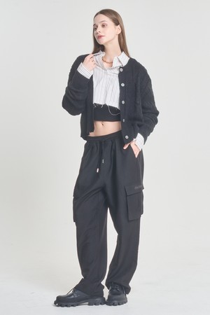 Wide Banding String Cargo Pants_Black_BLACK-a