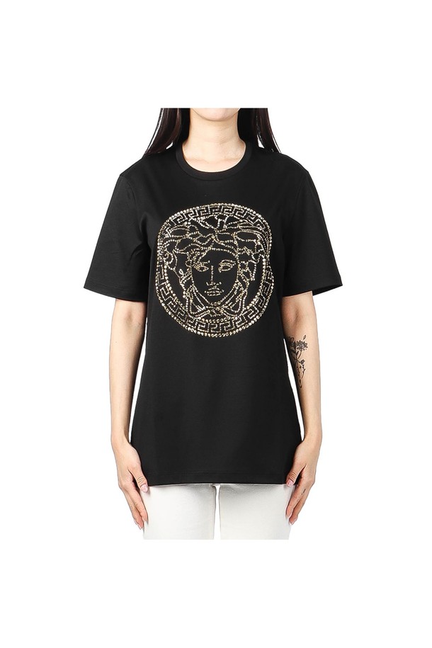 VERSACE - 반소매 티셔츠 - [베르사체] (I_1001529 1A01125 2B130) 여성 메두사 스터드 반팔 티셔츠