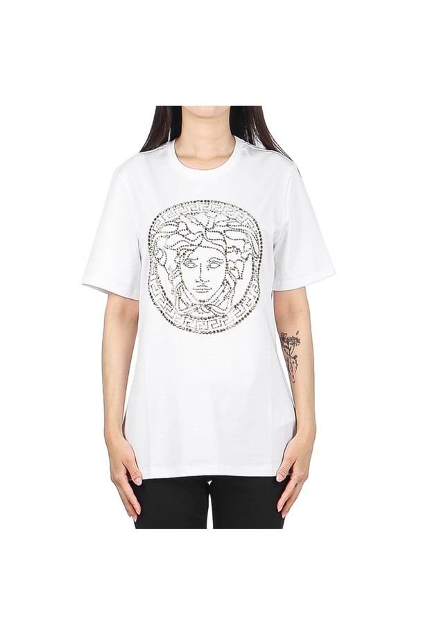 VERSACE - 반소매 티셔츠 - [베르사체] (I_1001529 1A01125 2W110) 여성 메두사 스터드 반팔 티셔츠