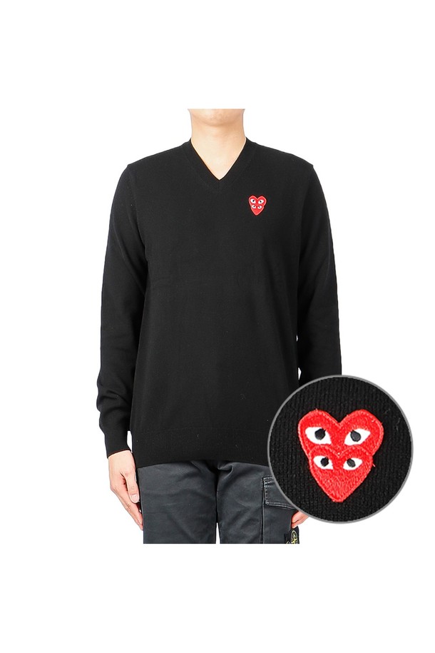 Comme des Garçons - 스웨터 - [꼼데가르송] (P1N074 BLACK) 남성 하트로고 와펜 니트