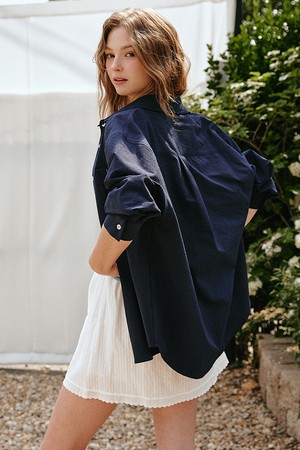 시어서커 오버핏 포켓 셔츠 [네이비]