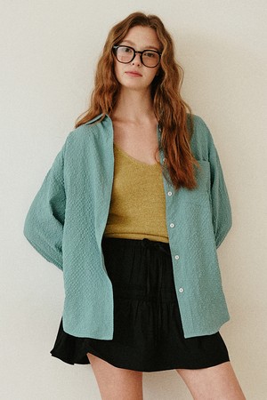 시어서커 루즈핏 엠보 셔츠 [그린]