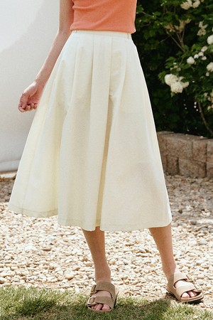 시어서커 플레어 롱 스커트 [아이보리]